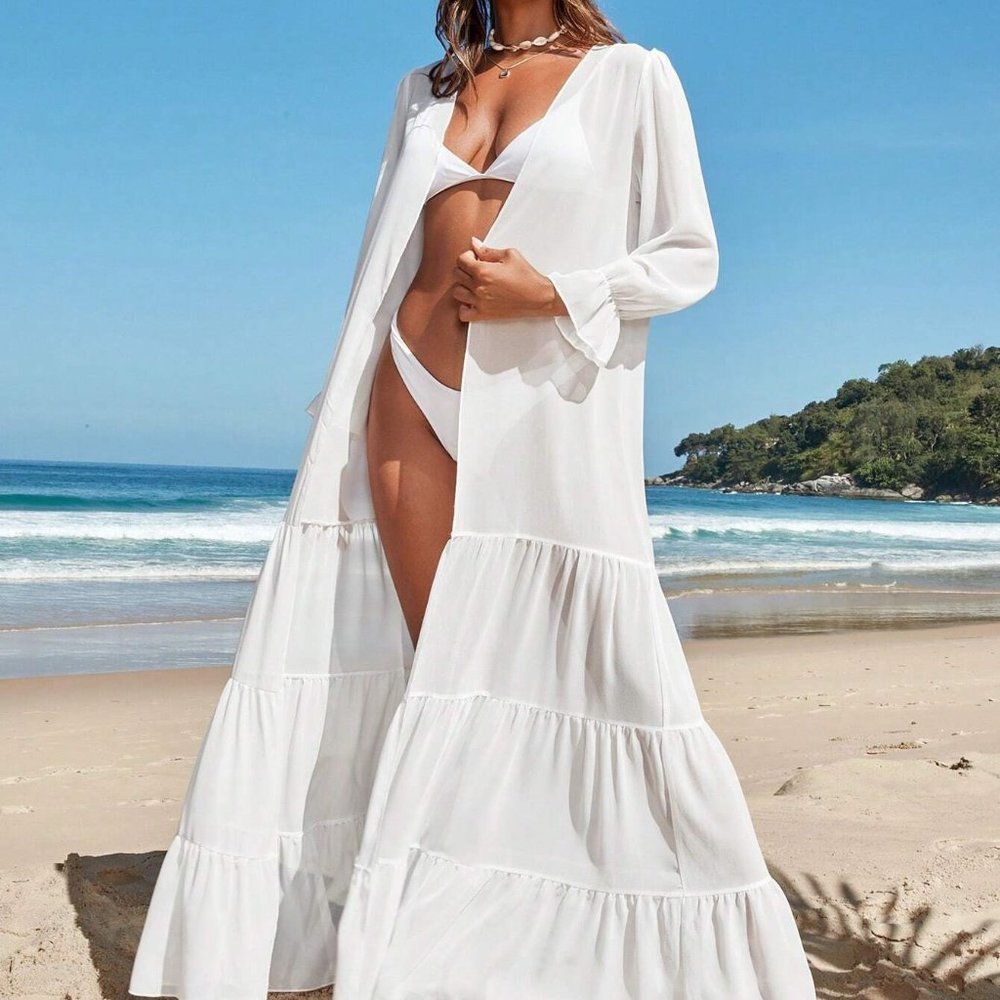 Ruffle Hem Sheer Mesh Kimono top - Picture 5 of 5